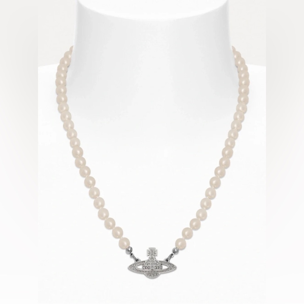 Vivienne Westwood Silver Mini Bas Relief Pearl Choker - Picture 1 of 5